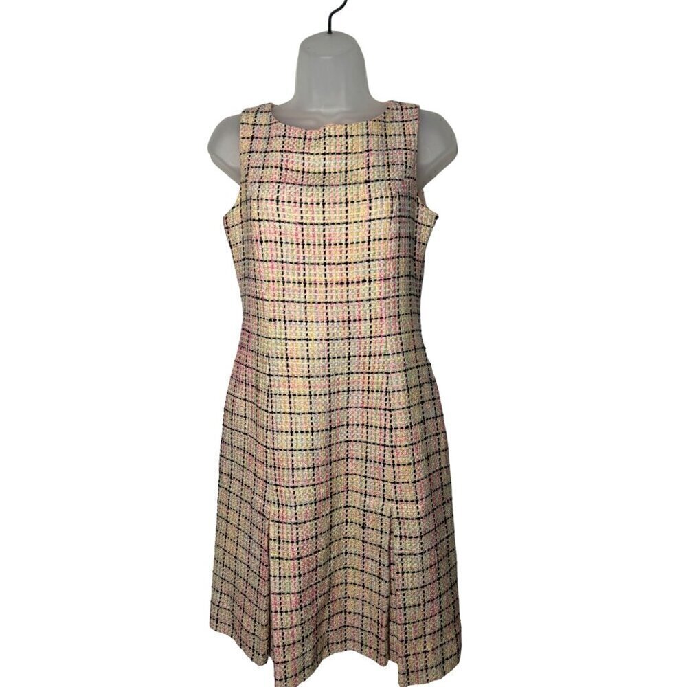 Talbots Silk Sleeveless Classic Tweed Shift Dress SZ 4 60s Pink Black Check USA - Picture 1 of 11